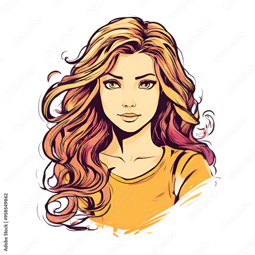 Minimalist T-shirt design featuring Rapunzel with long, flowing hair in clean, elegant lines. Vibrant color splash highlights her hair and eyes. Modern, versatile design on a transparent background Minimalist T-shirt design featuring Rapunzel with long, flowing hair in clean, elegant lines. Vibrant color splash highlights her hair and eyes. Modern, versatile design on a transparent background