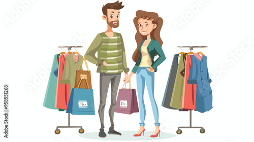 Young Caucasian Couple Doing Clothing Shopping Together
