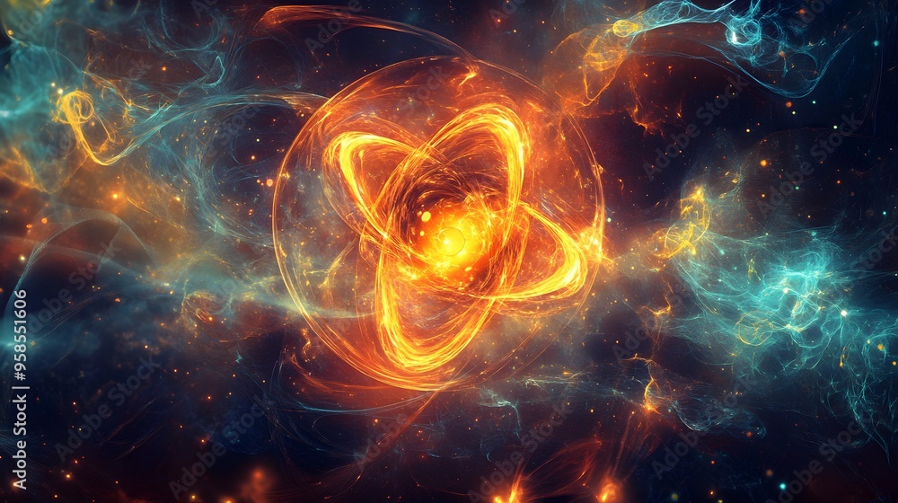 100. Elegant visualization of a toxic atom surrounded by radiant, swirling molecular patterns 100. Elegant visualization of a toxic atom surrounded by radiant, swirling molecular patterns