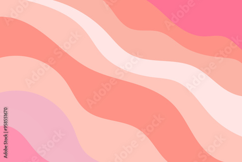 Aesthetic light pink, beige, peach color backdrop, wavy texture. Abstract cute pink waves background. Groovy stripes pattern with gradient texture. Nature curvy landscape with lights, shadows.