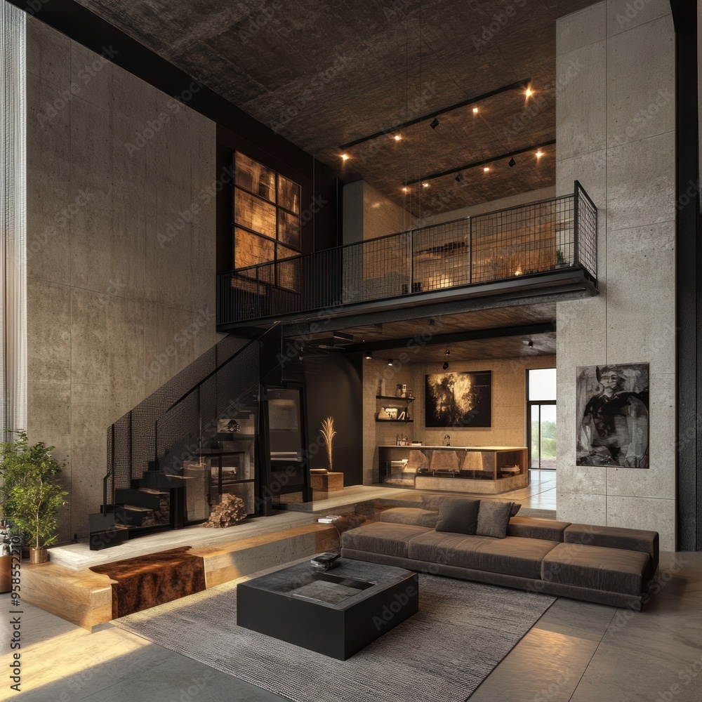 Fototapeta premium Contemporary loft with industrial design elements