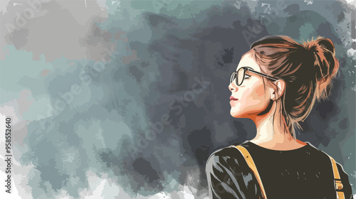 Young Confident Woman Wearing Glasses Standing Near Building