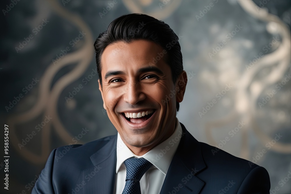 Elegant Closeup Portrait of a Joyful Latin Businessman Against a Subtle Background Elegant Closeup Portrait of a Joyful Latin Businessman Against a Subtle Background
