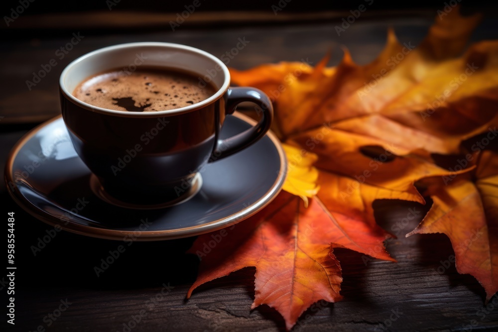 Coffee leaf cup autumn.