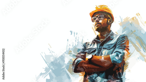 Young Engineer Man in Mixed Media Hand Drawing