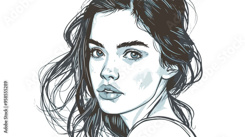 Young Female Isolated on White Handdrawn Vector Illustration