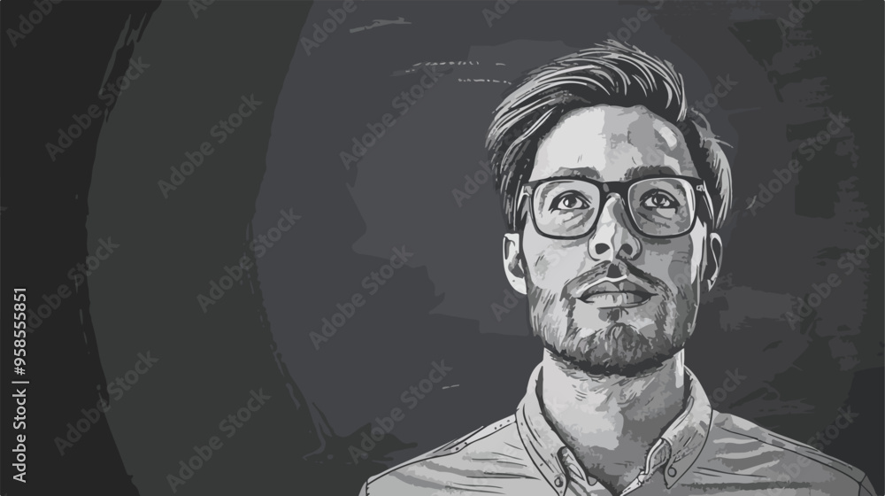 Fototapeta premium Young Funny Man in Glasses Against Chalk Blackboard