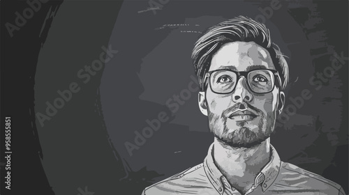 Young Funny Man in Glasses Against Chalk Blackboard