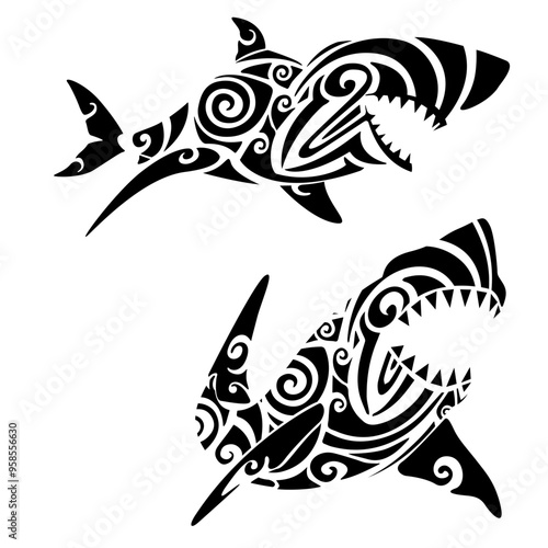 Polynesian Tribal Shark | Pattern Shark | Marine Animal | Sea Creature | Ocean Predator | Killer Sea | Hawaiian Shark | Shark | Original Illustration | Vector and Clipart | Cutfile and Stencil