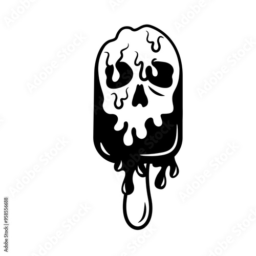 Dripping Popsicle | Popsicle | Melting Ice Cream | Dead Ice Cream | Skull Popsicle | Human Skull | Halloween | Skull | Original Illustration | Vector and Clipart | Cutfile and Stencil