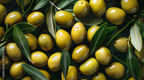 Green olives full frame banner ai genrative photo