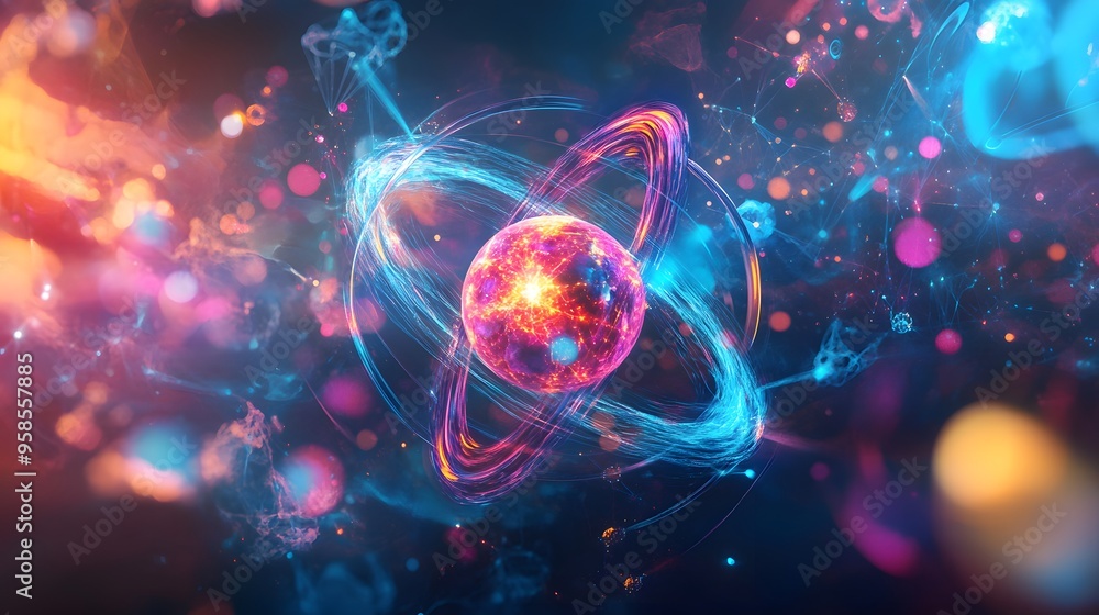 97. Creative sci-fi depiction of a toxic atom surrounded by vibrant, reactive molecular fields 97. Creative sci-fi depiction of a toxic atom surrounded by vibrant, reactive molecular fields