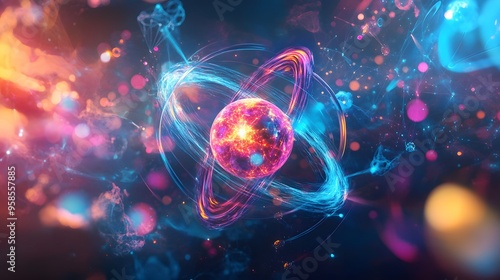 97. Creative sci-fi depiction of a toxic atom surrounded by vibrant, reactive molecular fields