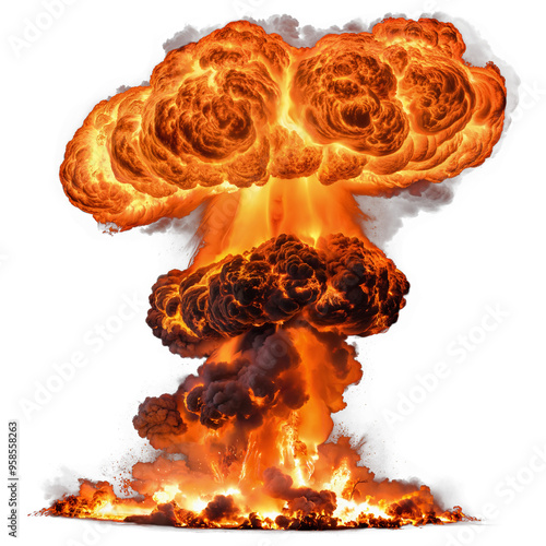 mushroom cloud orange incendiary explosion isolated on transparent background photo