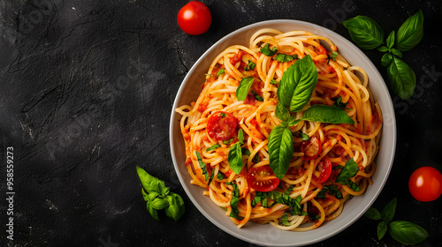 Dark Plate With Italian Spaghetti Dark