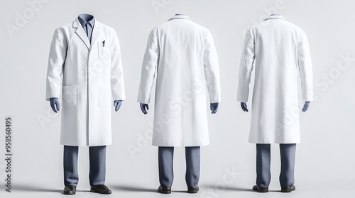 Front and side views of a white lab coat mockup