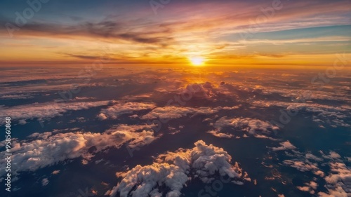 Golden rays illuminate clouds at sunset photo