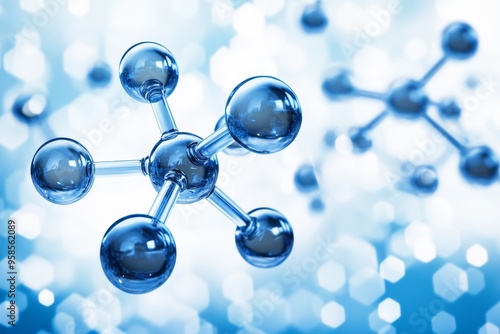 An illustration of H2O, a polar inorganic compound consisting of two hydrogens bonded to one oxygen atom. Used in chemistry, physics, biology, medicine, and other scientific disciplines.