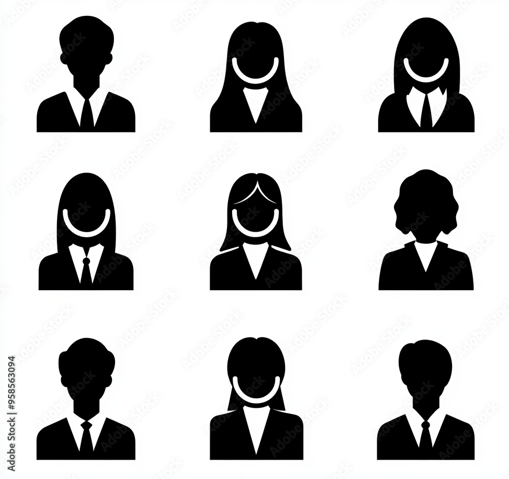 Characters for a single or group of users, an avatar pictogram, and a user icon Characters for a single or group of users, an avatar pictogram, and a user icon