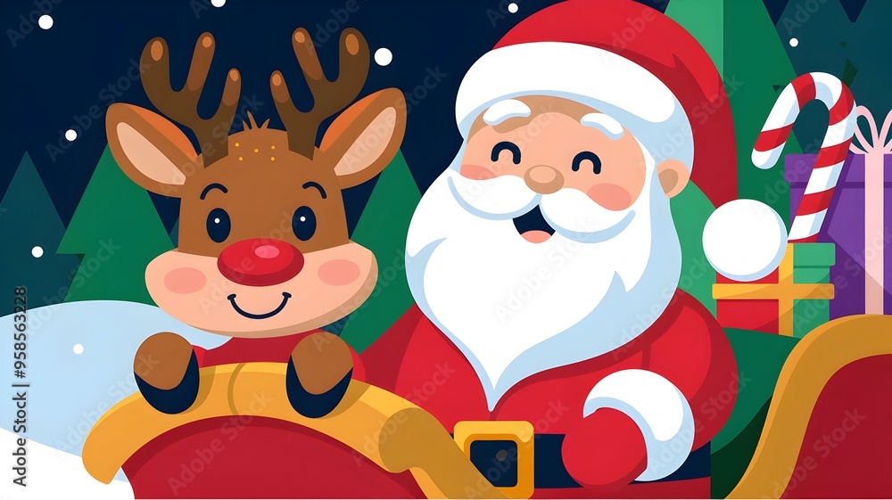 Santa Claus and Rudolph are delivering presents. Santa Claus and Rudolph are delivering presents.