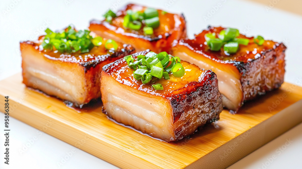 Juicy pork belly slices, crispy on the outside, tender on the inside, served with a tangy glaze Juicy pork belly slices, crispy on the outside, tender on the inside, served with a tangy glaze
