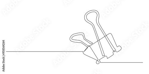 continuous line of binder clips.drawing of one line of paper binder clips.minimal lines.single line vector illustration.isolated white background