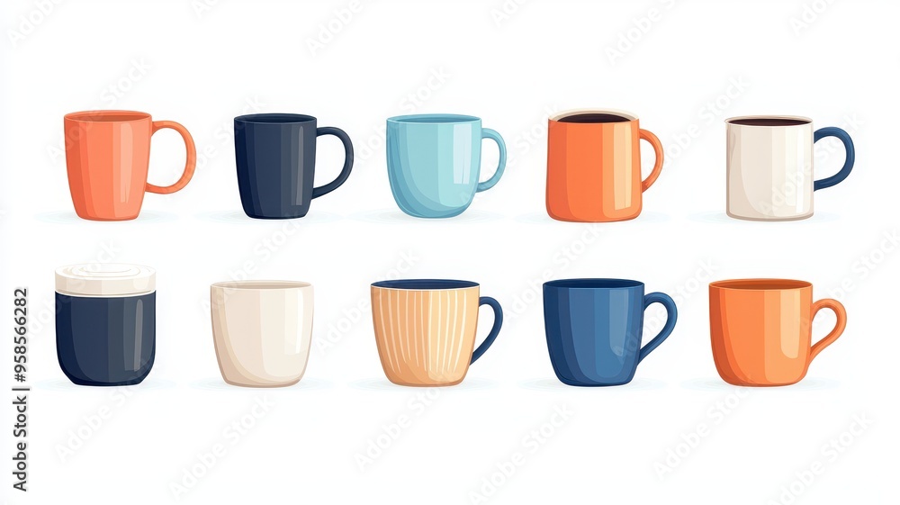 A collection of colorful mugs in various styles, perfect for coffee lovers and home decor enthusiasts. A collection of colorful mugs in various styles, perfect for coffee lovers and home decor enthusiasts.