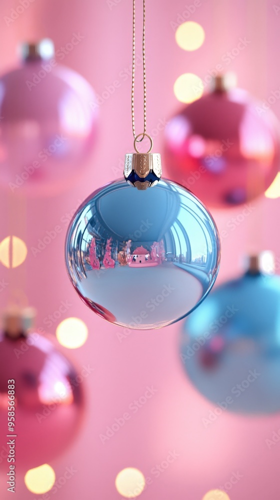 Fototapeta premium Christmas ornaments with discount stickers, isolated background, 3D Blender style, minimal and colorful design