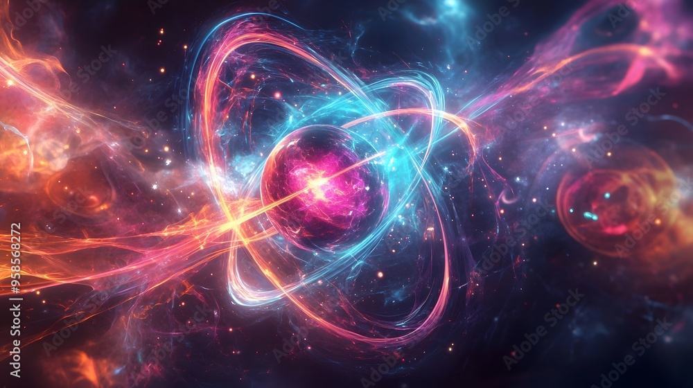 78. Digital art of a dangerous atom with vibrant, pulsating molecular bonds 78. Digital art of a dangerous atom with vibrant, pulsating molecular bonds