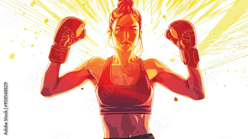 Young Pretty Female Boxer Standing in Light Flashes