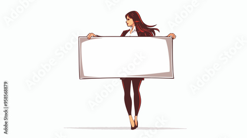 Young Pretty Businesswoman Pulling White Blank Banner
