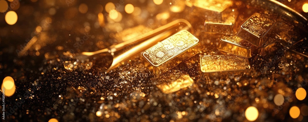 An abundant display of gold bars and coins, shimmering under soft light, symbolizing wealth and prosperity. An abundant display of gold bars and coins, shimmering under soft light, symbolizing wealth and prosperity.