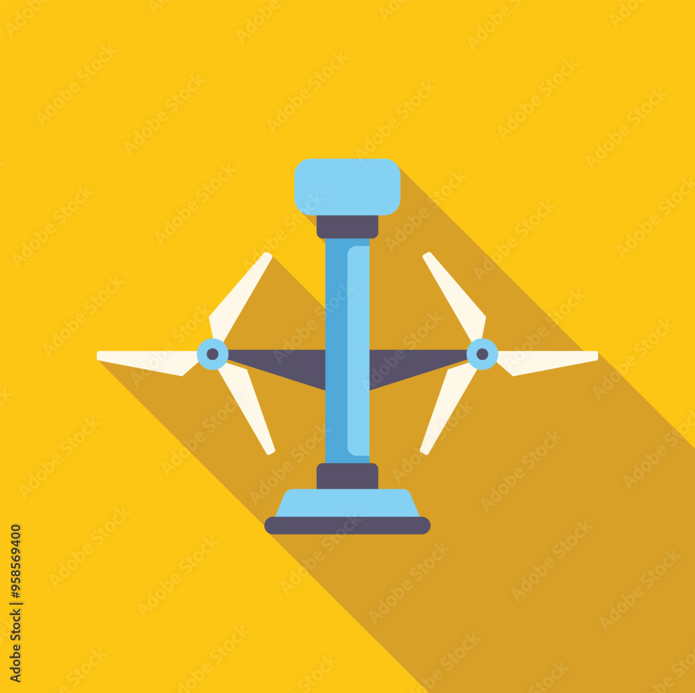 Small domestic wind turbine generating electricity with its blades rotating, on yellow background Small domestic wind turbine generating electricity with its blades rotating, on yellow background