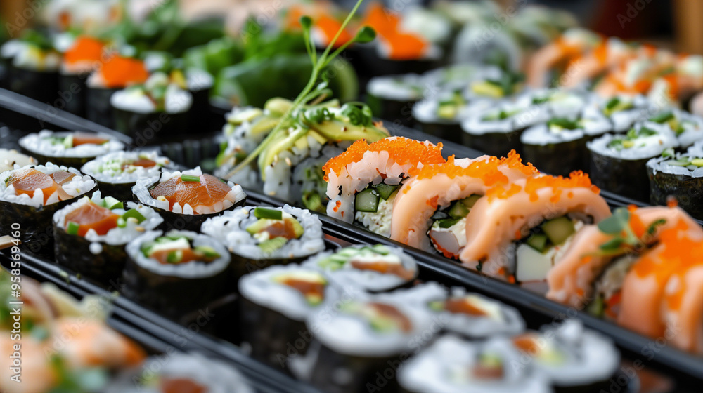 Fresh Sushi Rolls with Vibrant Fillings and Perfectly Rolled Rice Fresh Sushi Rolls with Vibrant Fillings and Perfectly Rolled Rice