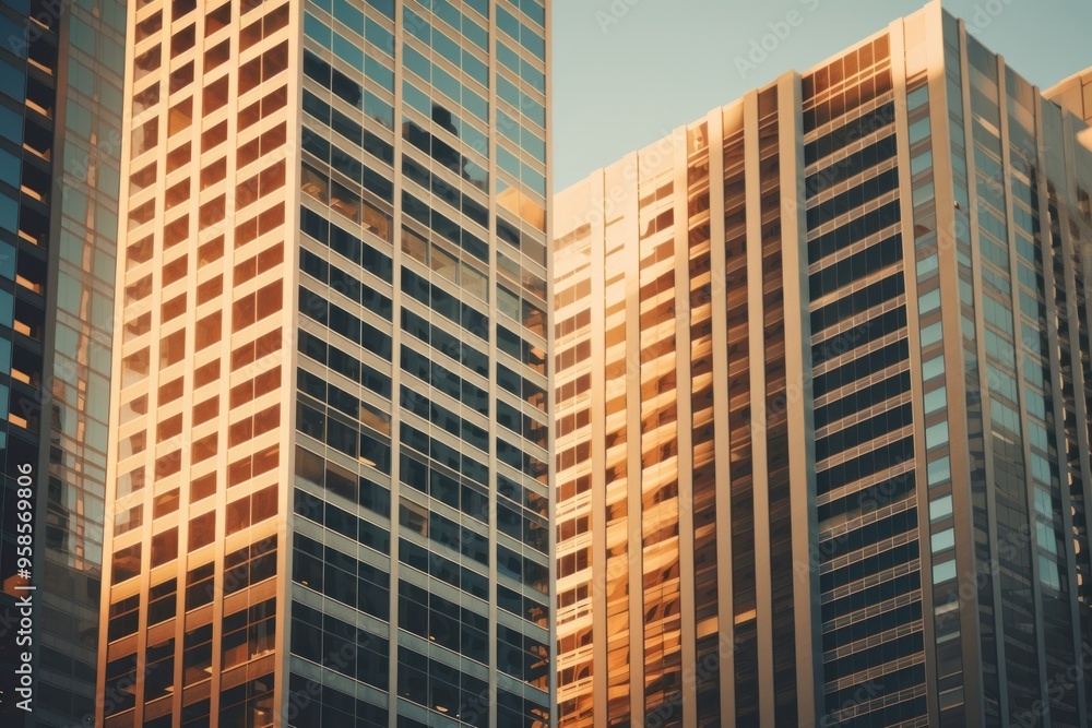 Retro tall skyscraper office buildings city architecture neighbourhood. Retro tall skyscraper office buildings city architecture neighbourhood.