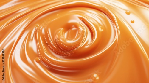 Close-up of swirling caramel liquid with glossy texture.