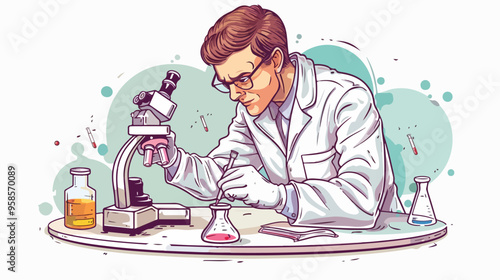 Young Scientist in White Uniform Working in Laboratory