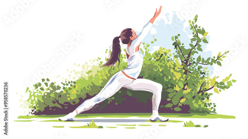 Young Sport Woman Stretching in White Outfit in Park