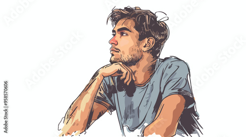 Young Thoughtful Handsome Man in Casual Thinking