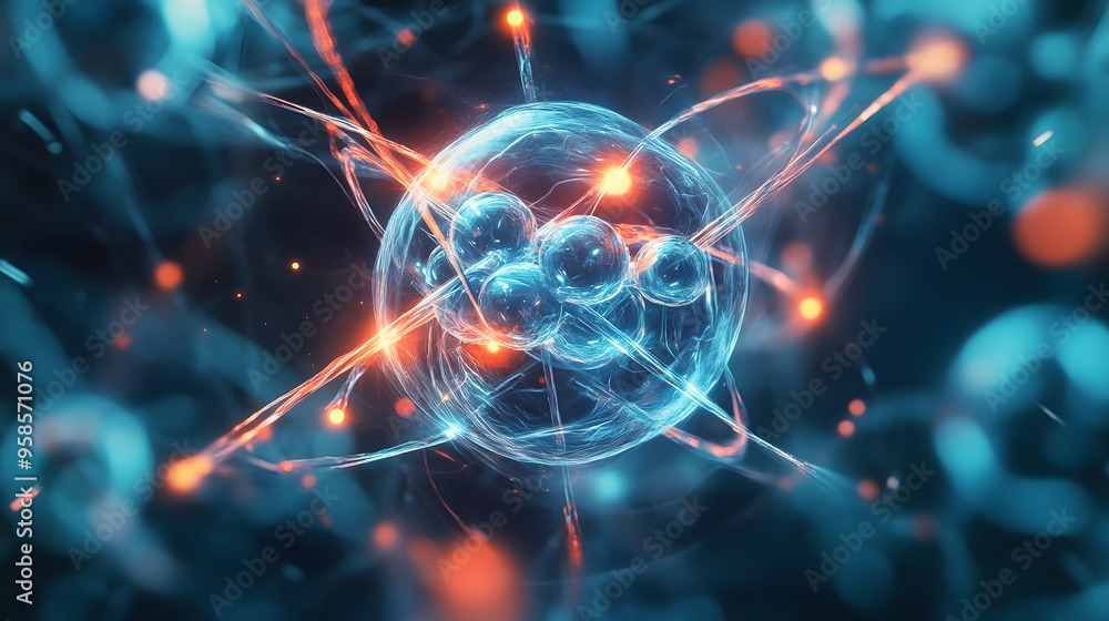 61. Close-up depiction of a toxic atom with intricate, dynamic molecular effects 61. Close-up depiction of a toxic atom with intricate, dynamic molecular effects