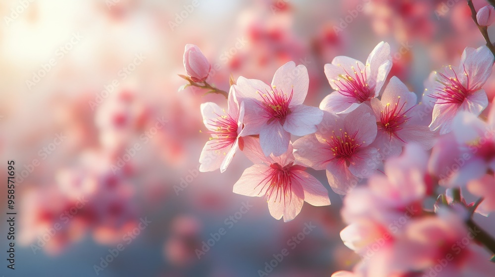Cherry blossoms, close-up shot, soft-focus background, realistic 3D rendering, vivid pink and white petals, hyper-detailed textures, calming spring atmosphere. Cherry blossoms, close-up shot, soft-focus background, realistic 3D rendering, vivid pink and white petals, hyper-detailed textures, calming spring atmosphere.