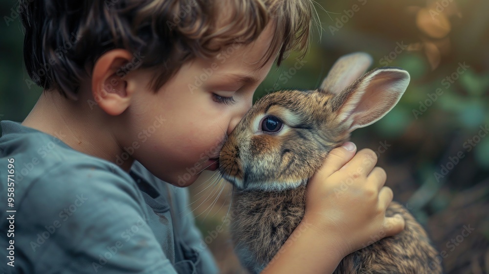 Young boy after biting into the ears of a bunny Young boy after biting into the ears of a bunny