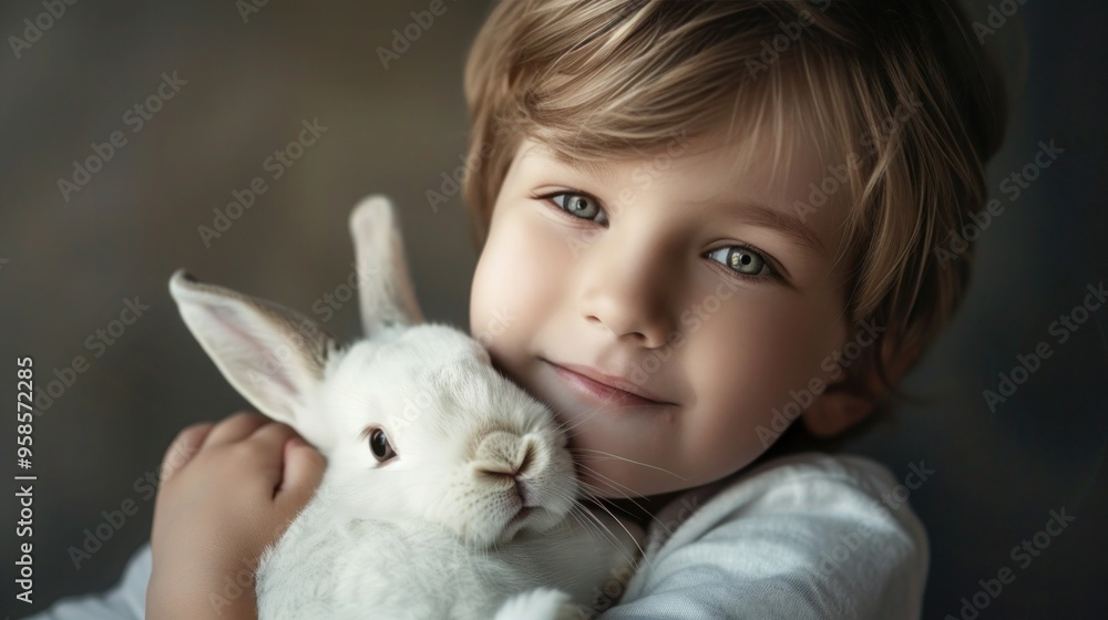 Young boy after biting into the ears of a bunny Young boy after biting into the ears of a bunny