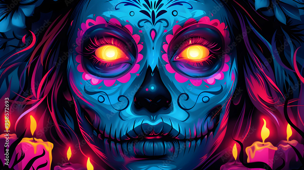 Day The Dead Mexico. Portrait Woman Day The Dead Mexico. Portrait Woman