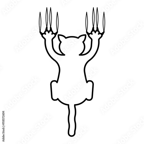 Cat scratching with claw marks harm contour outline line icon black color vector illustration image thin flat style