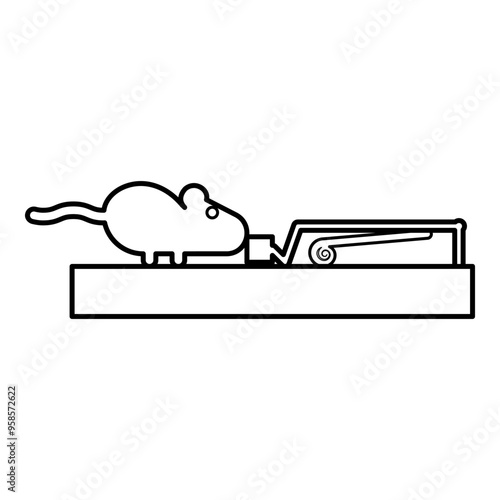 Mouse wants to eat piece of cheese from mousetrap silhouette rodent contour outline line icon black color vector illustration image thin flat style