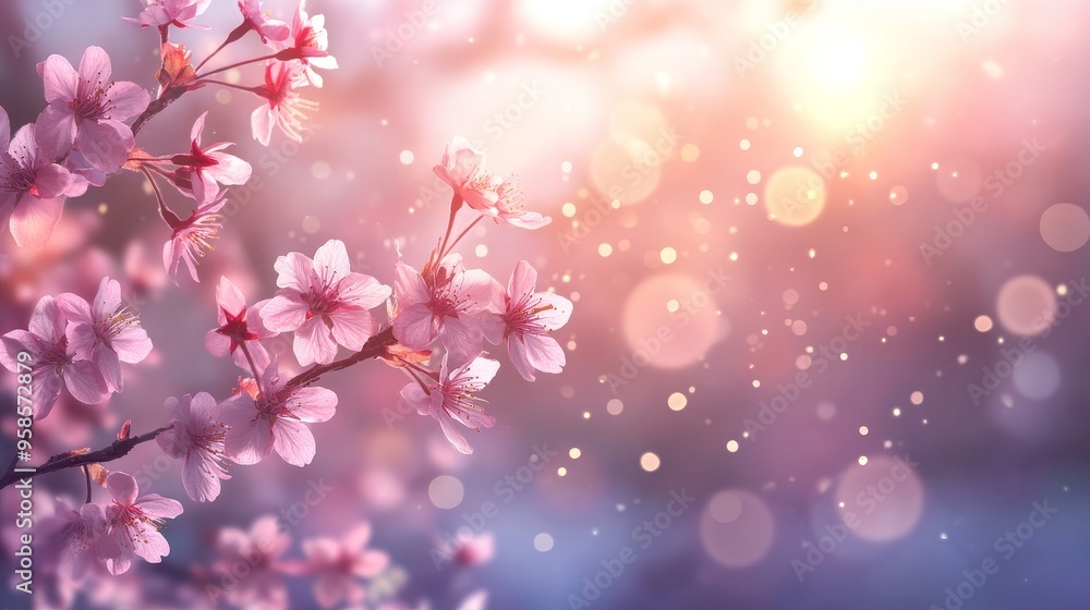 Cherry blossoms in full bloom, detailed petals against a dreamy, abstract bokeh background, digital painting, ethereal pastel hues, gentle gradients, serene atmosphere. Cherry blossoms in full bloom, detailed petals against a dreamy, abstract bokeh background, digital painting, ethereal pastel hues, gentle gradients, serene atmosphere.