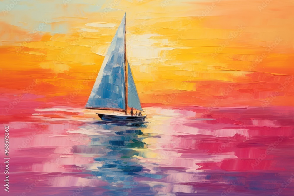 Naklejka premium Sea and sailboat painting backgrounds vehicle.