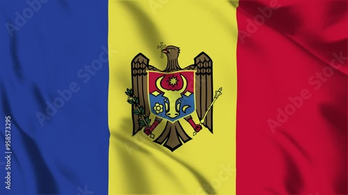 Moldova flag seamless loop animation. The National flag of Moldova is 3d waving