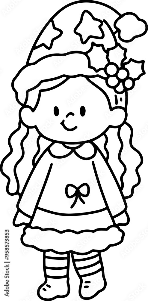 Christmas line drawing cute cartoon elements hand drawn